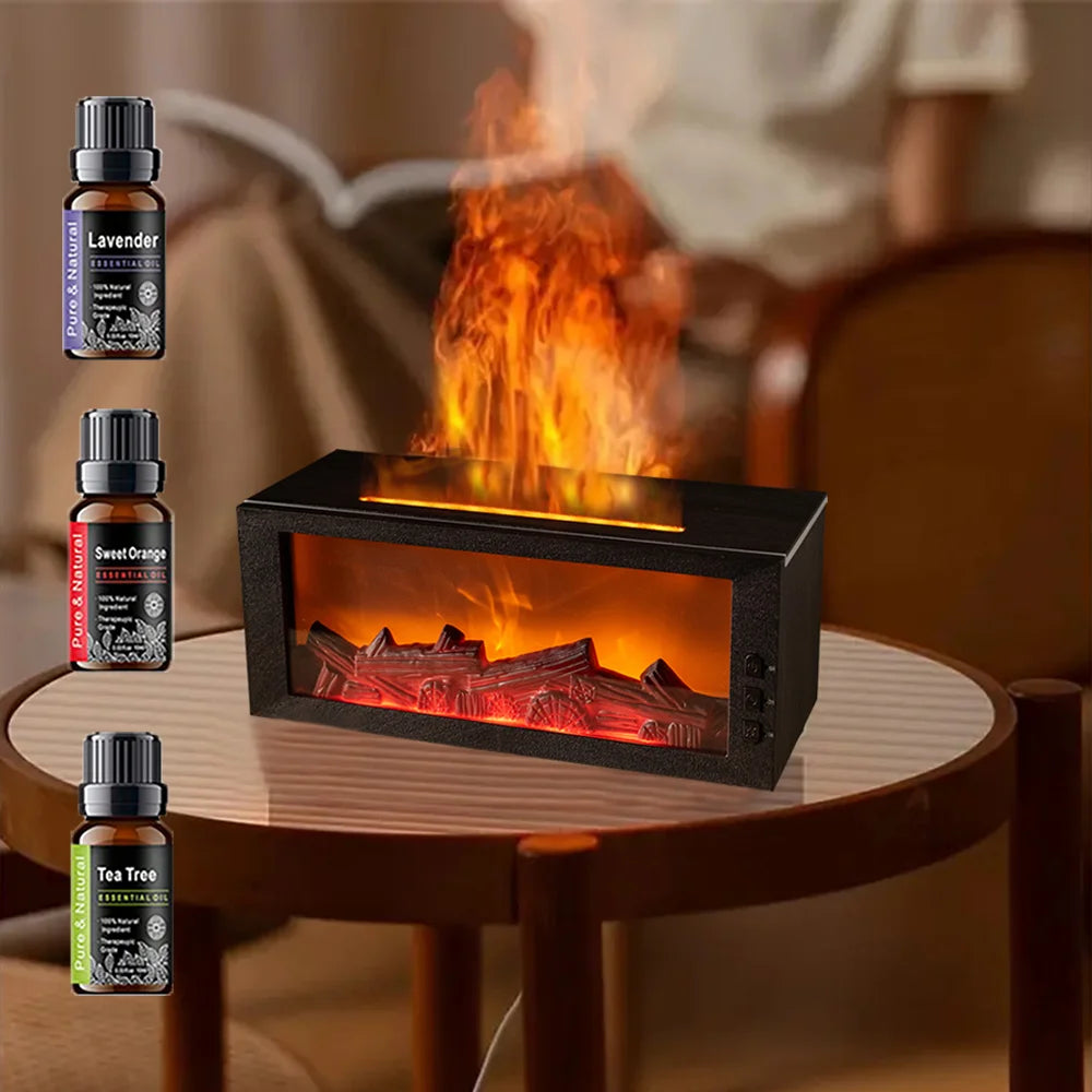 Upgraded 300ml Fireplace Diffuser Essential Oil 7 Colorful Large Flame Fire Humidifier Changing Aroma Diffuser for Aromatherapy
